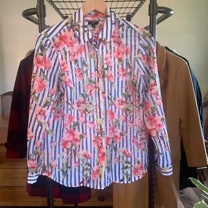 Talbots medium petite sheer striped and floral button down